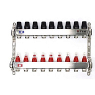Коллекторная группа Tim 9 контуров с расходомерами, нерж. сталь