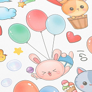 Наклейка пластик интерьерная цветная ростомер "Зверята в облаках" 45х60 см.