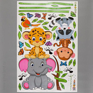 Наклейка пластик интерьерная ростомер "Африканские зверята" 60х90 см