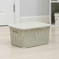 1155568 Ящик для хранения с крышкой «Ротанг», 13 л, 37×28×19 см, белый