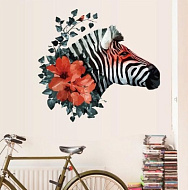 Наклейка пластик интерьерная цветная "Зебра и маки" 50х70 см
