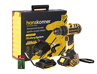 Дрель аккумуляторная Hanskonner HCD1865 (бесщеточная,18В,2 акк.2Ач,65Нм патрон 13мм, кейс)