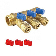 Коллектор TIM с шар.кр (с цангами) 3/4"х16ц - 3 вых. кр+син руч.