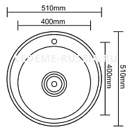 L85151 Мойка кухонная Ledeme, круглая, врезная, нерж, с сифоном, 0,8 мм, 510*510*170мм