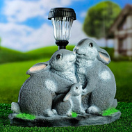 Садовая фигура из полистоуна садовый фонарь "Зайцы у фонаря" 23х28см