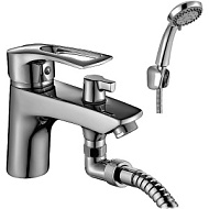 T40-38 Смеситель на борт ванны Rossinka, хром, с аксессуарами, короткий излив