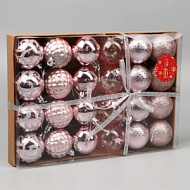 9510296 Ёлочные игрушки «Морозные узоры», шары новогодние, d=4.5 см, набор 24 шт., розовый