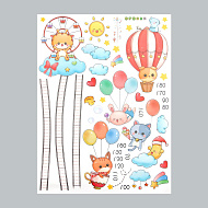 Наклейка пластик интерьерная цветная ростомер "Зверята в облаках" 45х60 см.